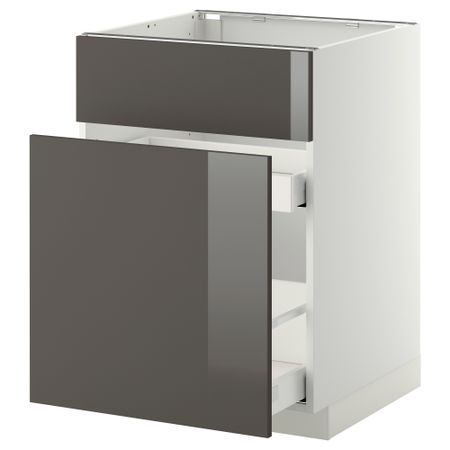 Напольный шкаф под мойку, сорт муcора, 1 дверца, 2 ящика МЕТОД / МАКСИМЕРА, белый, Рингульт серый (60x60 см)