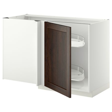 Угловой напольный шкаф с выдвижной секц, белый/Эдсерум коричневый 128x68 см IKEA METOD МЕТОД 092.268.20