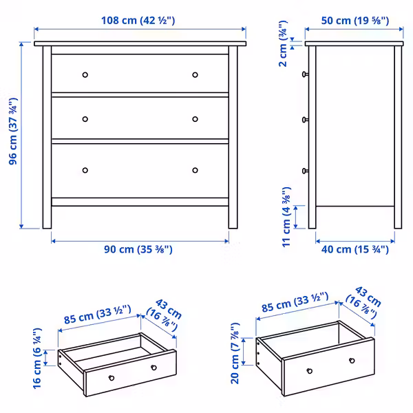 HEMNES Комод с 3 ящиками - белая морилка 108x96 см - фото 7