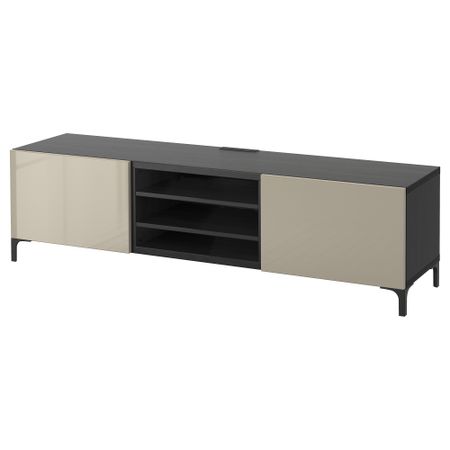 Тумба для ТВ с ящиками БЕСТО, черно-коричневый, Сельсвикен глянцевый/бежевый (180x40x48 см)