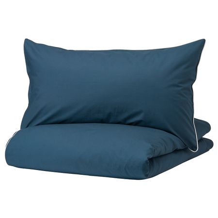 Пододеяльник и наволочка, темно-синий/белый 150x200/50x70 см IKEA KUNGSBLOMMA КУНГСБЛОММА 304.659.84