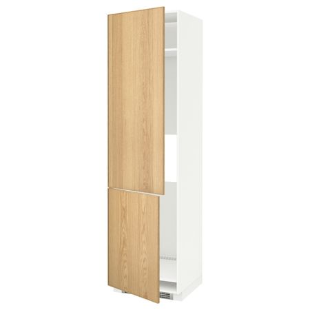 Высокий шкаф для/холод/мороз/2дверцы, белый/Экестад дуб 60x60x220 см IKEA METOD МЕТОД 792.258.41