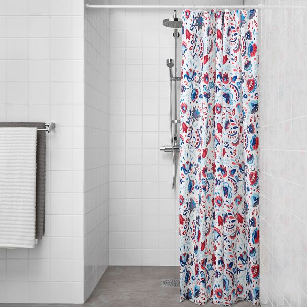 Штора для ванной, белый/разноцветный 180x200 см IKEA KRATTEN КРАТТЕН 104.436.72 - схема-чертеж с размерами