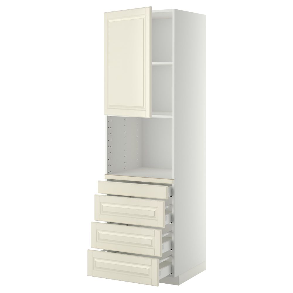 Высокий шкаф для комбинированния СВЧ, 4 ящика МЕТОД / МАКСИМЕРА, белый, Будбин белый с оттенком - схема-чертеж с размерами