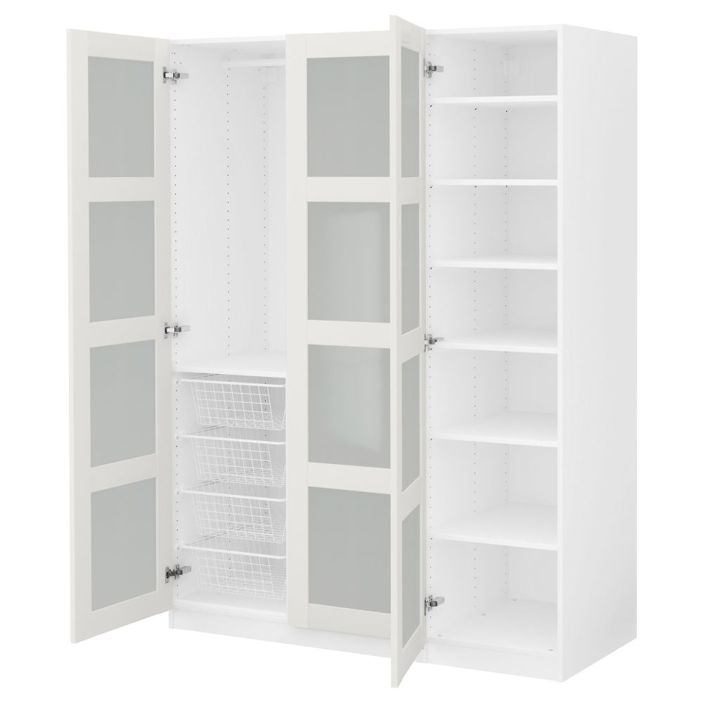 Гардероб ПАКС, белый, Бергсбу матовое стекло - фото 1