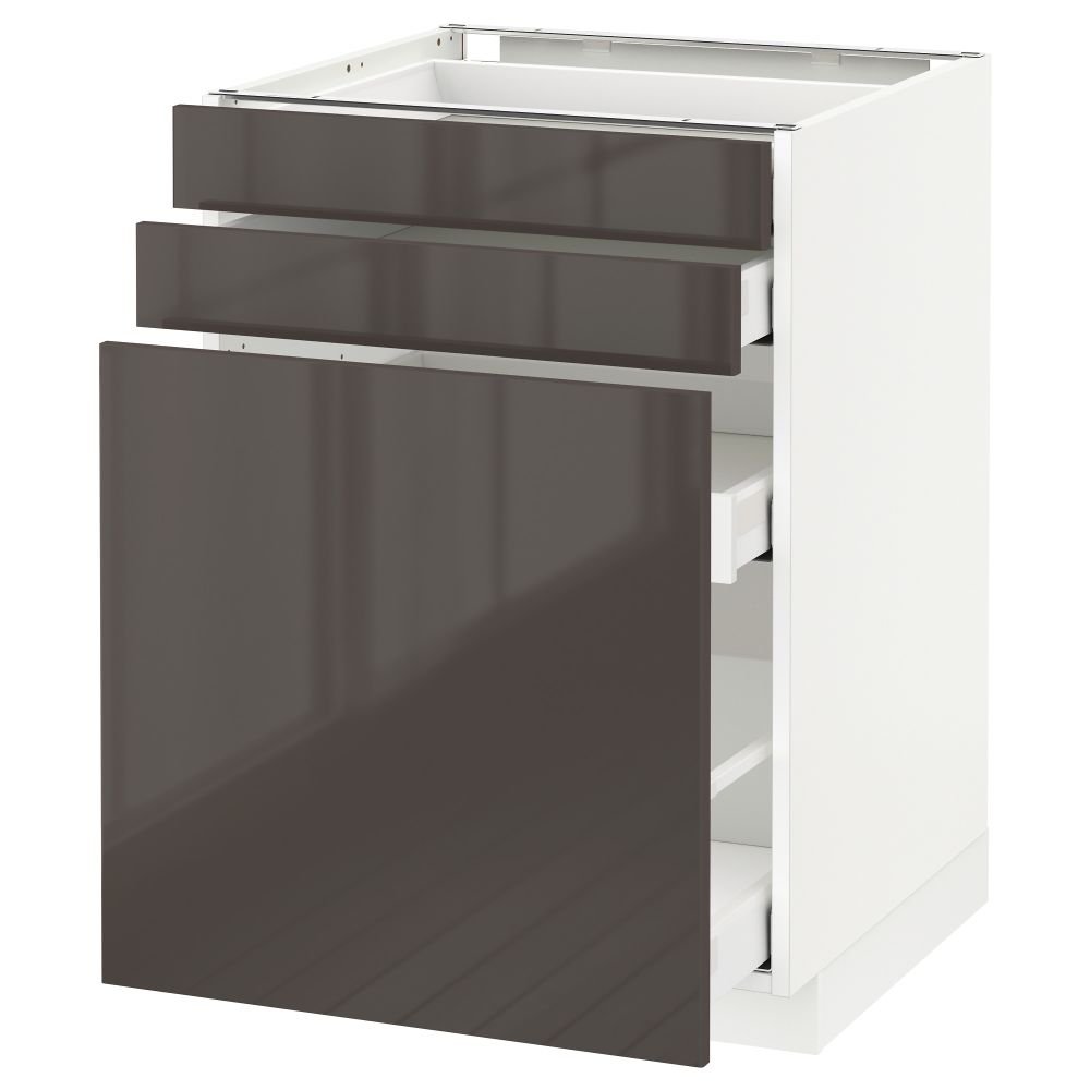 Напольный шкаф с выдвижными модулями, 2 фронтальные панели МЕТОД / МАКСИМЕРА, белый, Рингульт серый - схема-чертеж с размерами