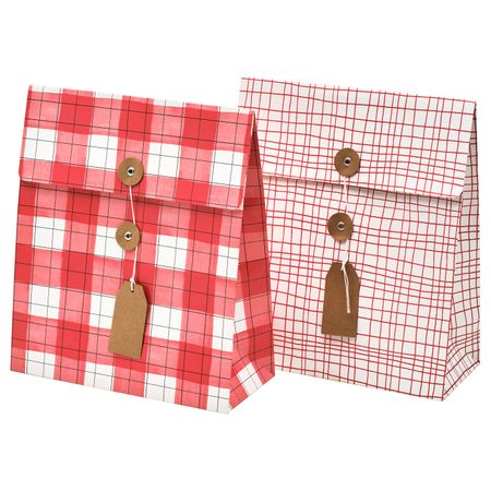 Подарочный пакет, красный, клетчатый орнамент, 12x32 см/5 л IKEA ВИНТЕР 2019 404.346.14