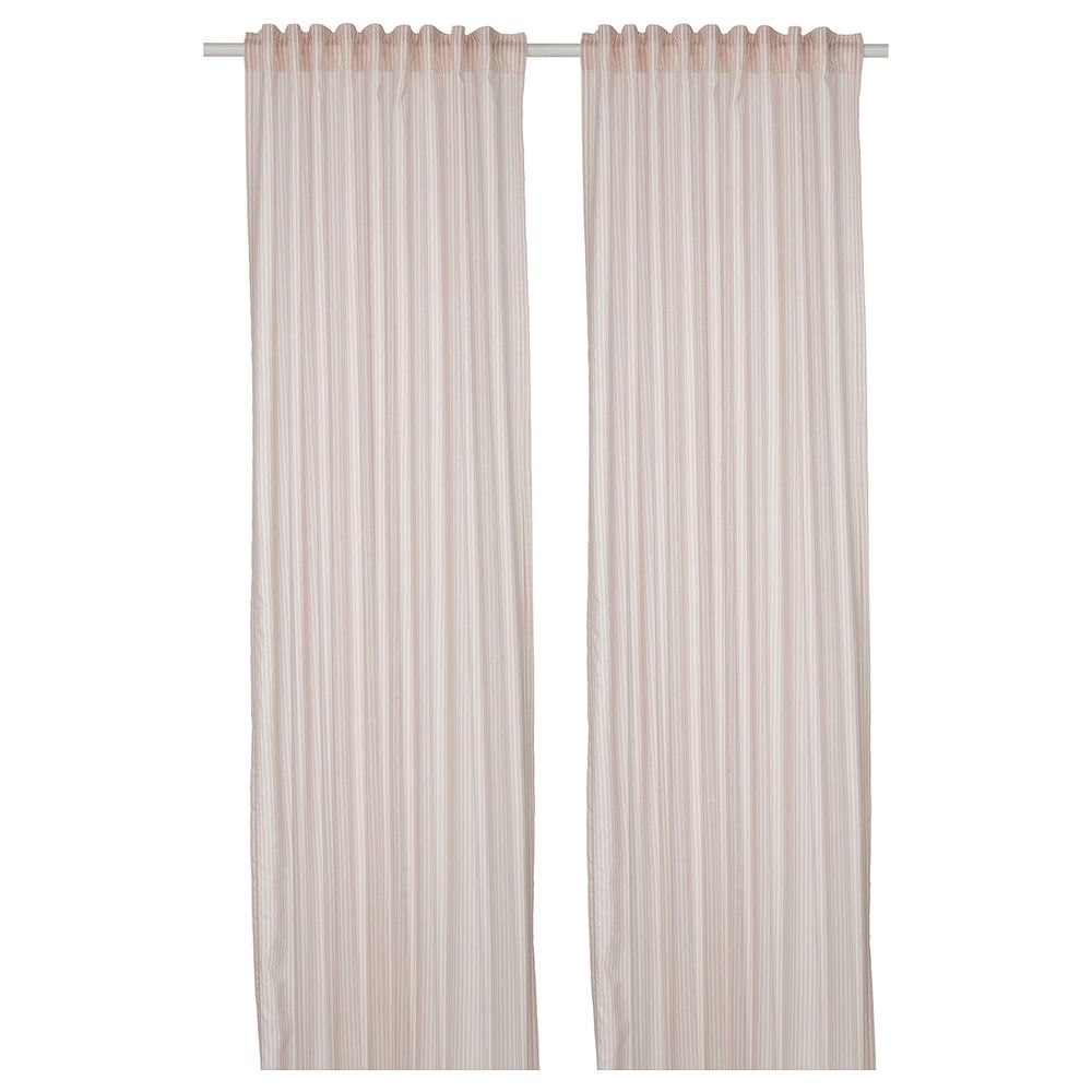 Гардины, 2 шт., белый, бежевый в полоску 120x300 см IKEA BYMOTT БЮМОТТ 605.099.72 - фото 1