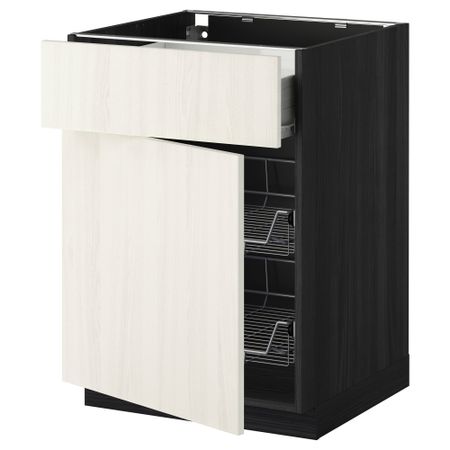 Напольный шкаф с проволочной корзиной, ящиком, дверью МЕТОД / ФОРВАРА, черный, Росдаль белый