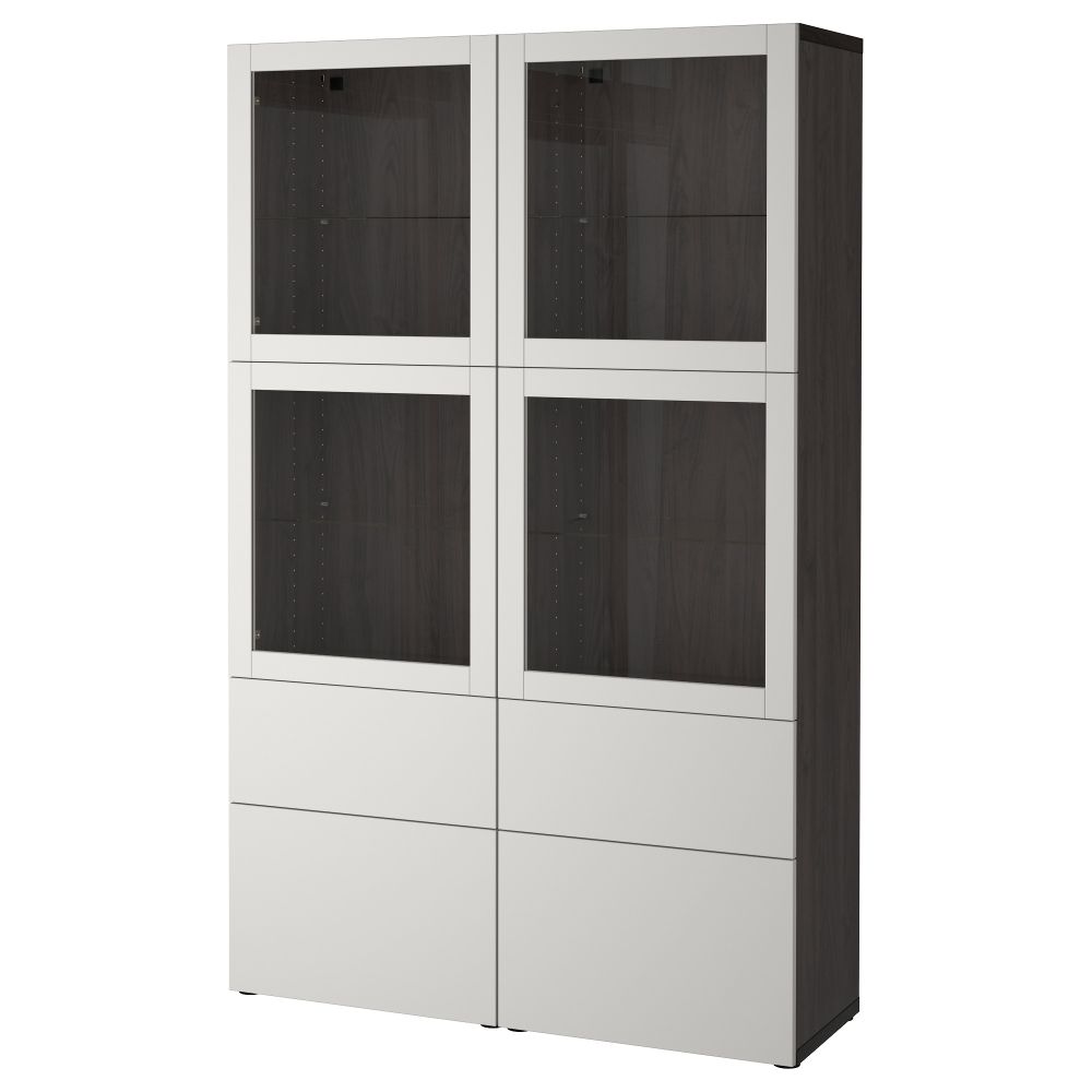 Комбинация для хранения со стеклянными дверцами БЕСТО, черно-коричневый Синдвик, Лаппвикен светло-серый прозрачное стекло - фото 1