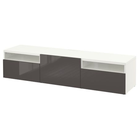 Тумба под ТВ БЕСТО, белый, Сельсвикен глянцевый/серый (180x40x38 см)