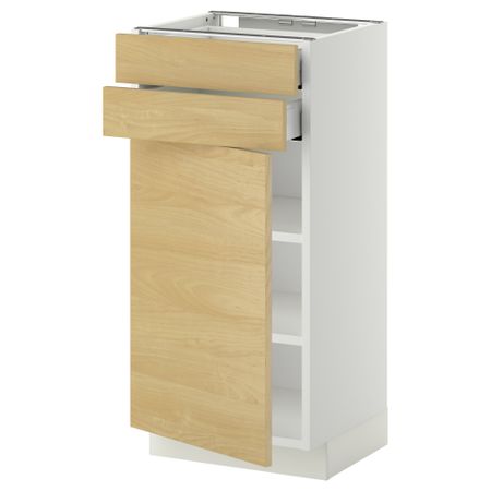 Напольный шкаф с дверцей, 2 ящиками МЕТОД / МАКСИМЕРА, белый, Тингсрид береза