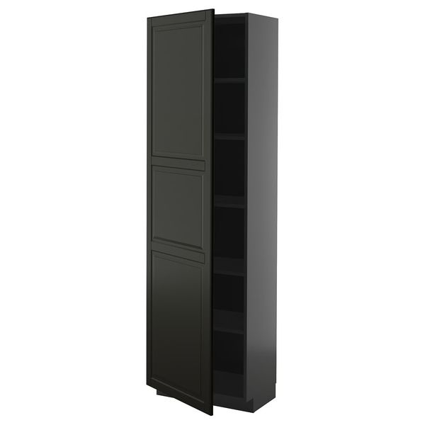METOD Высокий шкаф с полками - черно-серый/Bodbyn чёрный 60x37x200 см - фото 1