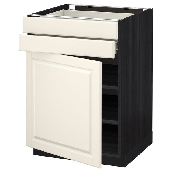 Напольный шкаф с дверцей, 2 ящиками МЕТОД / ФОРВАРА, черный, Будбин белый с оттенком - схема-чертеж с размерами