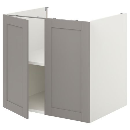 ENHET Напольный шкаф с полкой/дверцами - белый/серый каркас 80x62x75 см
