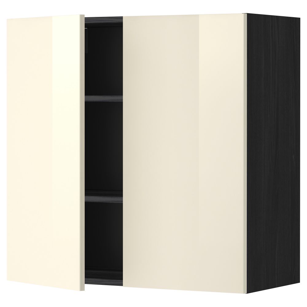 Навесной шкаф с полками, 2 дверцы МЕТОД, черный, Рингульт кремовый - схема-чертеж с размерами