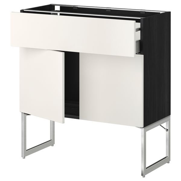 Напольный шкаф, полки, ящик, 2 двери МЕТОД / МАКСИМЕРА, черный, Веддинге белый - схема-чертеж с размерами