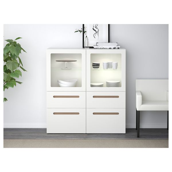 Комбинация для хранения со стеклянными дверцами БЕСТО, Марвикен белый прозрачное стекло (120x40x128 см) - схема-чертеж с размерами