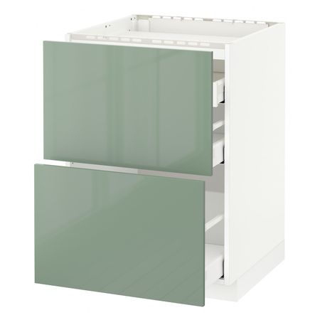 Напольный шкаф, 2 фронтальных панели, 3 ящика, белый, Калларп светло-зеленый, 60x60 см IKEA МЕТОД / МАКСИМЕРА 192.459.22