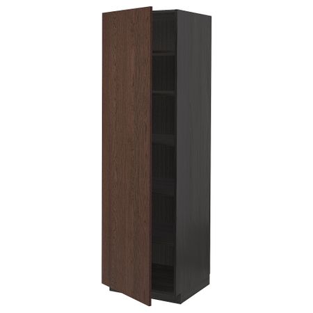 Высокий шкаф с полками, черный, Sinarp коричневый, 60x60x200 см IKEA METOD МЕТОД 194.612.75