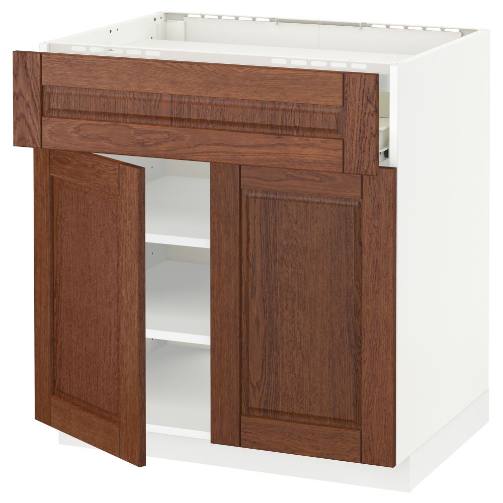 Напольный шкаф для варочной панели, ящик, полка, 2 дверцы МЕТОД / ФОРВАРА, белый, Филипстад коричневый (80x60 см) - схема-чертеж с размерами