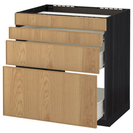 Напольный шкаф для духовки, 4фасада, 3 ящика МЕТОД / ФОРВАРА, черный, Экестад дуб