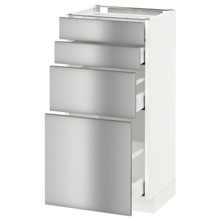 Напольный шкаф 4 фронтальных панели, 4 ящика МЕТОД / МАКСИМЕРА, белый, Гревста нержавеющ сталь