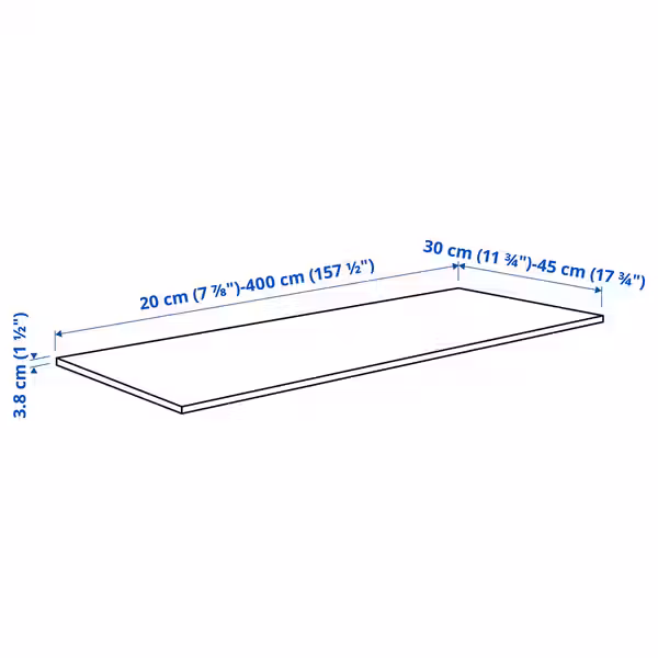 KARLBY Столешница под заказ - дуб/шпон 30-45x3.8 см - схема-чертеж с размерами