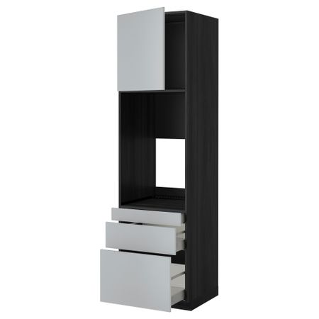 Высокий шкаф для двойной духовки, 3 ящика, дверца МЕТОД / МАКСИМЕРА, черный, Веддинге серый