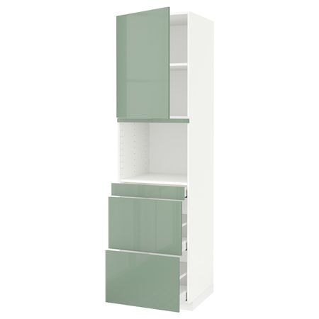 Высокий шкаф для СВЧ/дверца/3ящика, белый, Калларп светло-зеленый, 60x60x220 см IKEA МЕТОД / МАКСИМЕРА 492.461.66