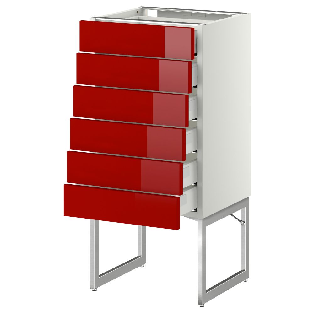 Напольный шкаф 6 фронтальных панелей, 6 нижних ящиков МЕТОД / МАКСИМЕРА, белый, Рингульт красный - схема-чертеж с размерами