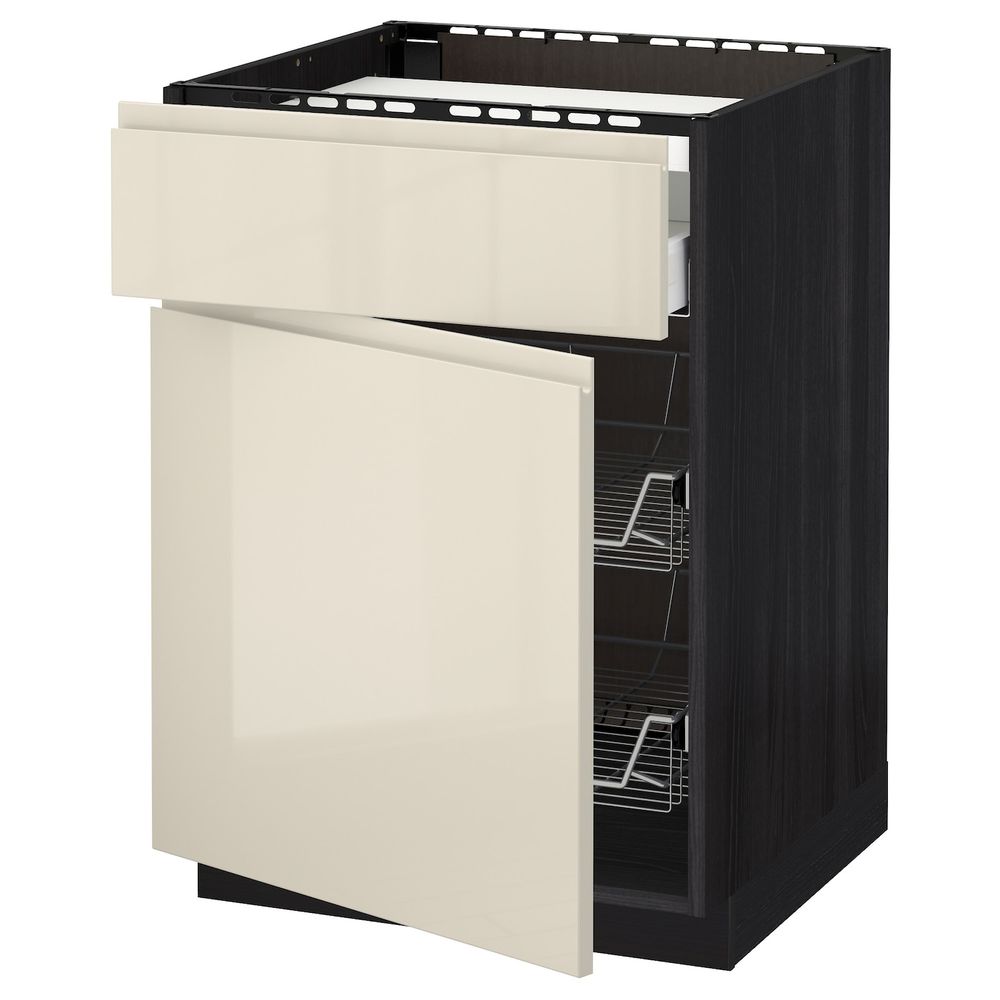 Напольный шкаф для варочной панели, ящик, 2 проволочных крзн, черный, Воксторп глянцевый светло-бежевый 60x60 см IKEA МЕТОД - схема-чертеж с размерами