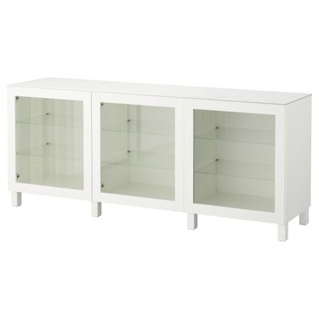 Комбинация для хранения с дверцами БЕСТО, белый, Синдвик белый прозрачное стекло (180x42x74 см)