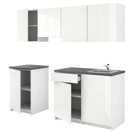 Кухня, глянцевый белый 240x61x220 см IKEA KNOXHULT КНОКСХУЛЬТ 794.005.71