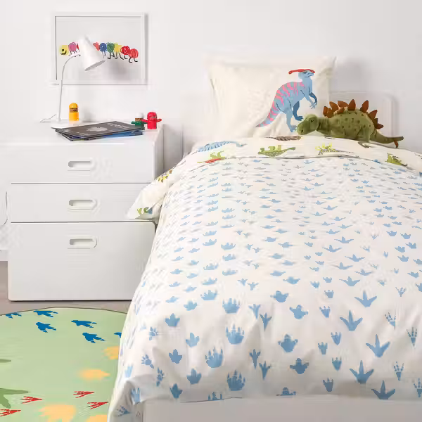 JÄTTELIK Пододеяльник и наволочка - динозавры/белый 150x200/50x60 см - фото 8