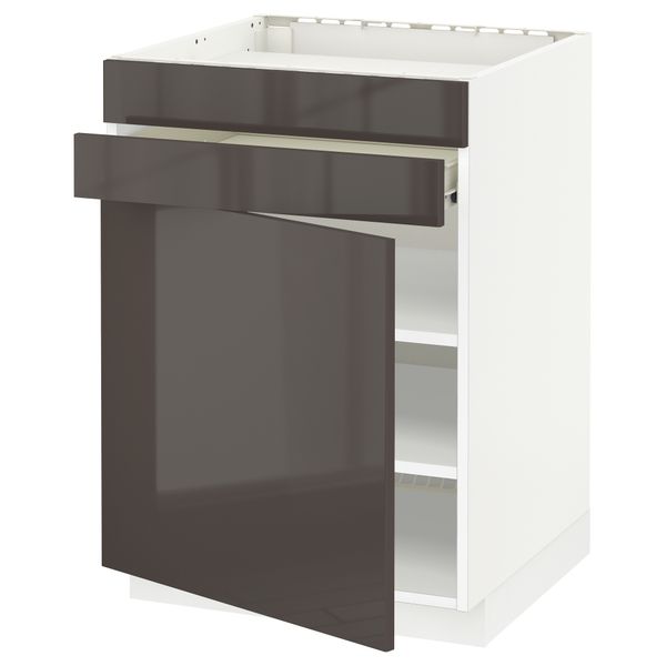 Напольный шкаф для варочной панели, доводчик, 2 фасада, 1 ящик МЕТОД / ФОРВАРА, белый, Рингульт серый (60x60 см) - схема-чертеж с размерами