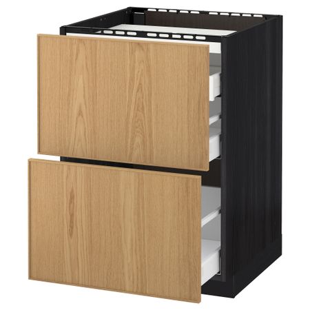 Напольный шкаф, 2 фронтальных панели, 3 ящика МЕТОД / МАКСИМЕРА, черный, Экестад дуб