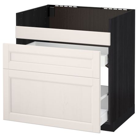 Напольный шкаф под мойку ДУМШЁ, 3 фасада, 2 ящика МЕТОД / МАКСИМЕРА, черный, Лаксарби белый