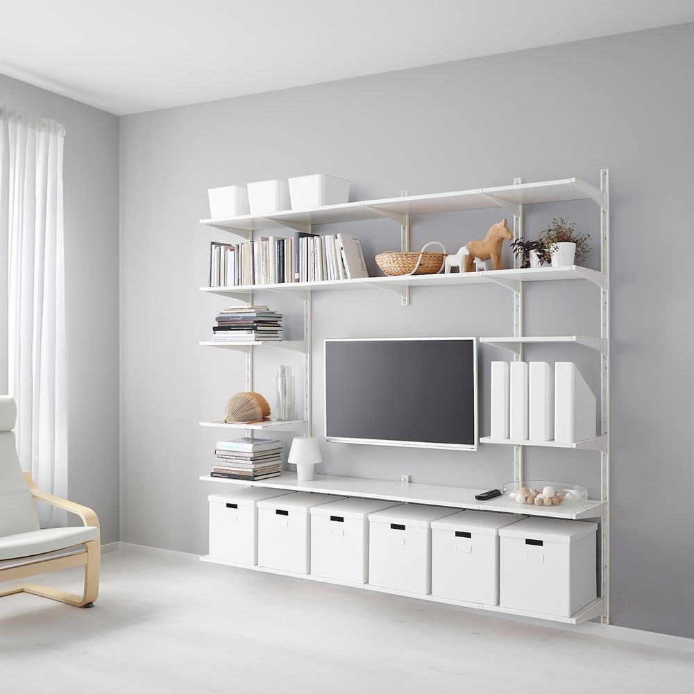 Настенная шина/полки, белый 210x41x197 см IKEA АЛЬГОТ 392.303.35 - фото 1