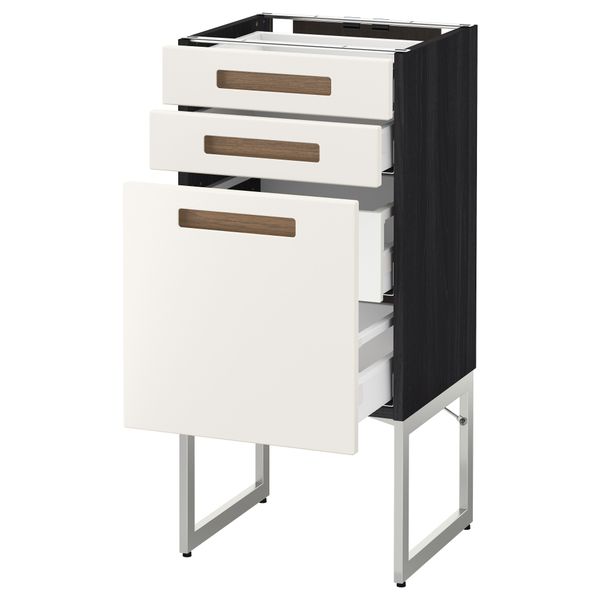 Напольный шкаф 3 фронтальных панели, 2 нижних, 2 средних ящика МЕТОД / МАКСИМЕРА, черный, Мэрста белый - схема-чертеж с размерами