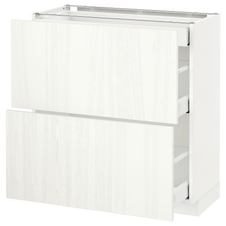 Напольный шкаф, 2 фасада, 3 ящика МЕТОД / МАКСИМЕРА, белый, Росдаль белый