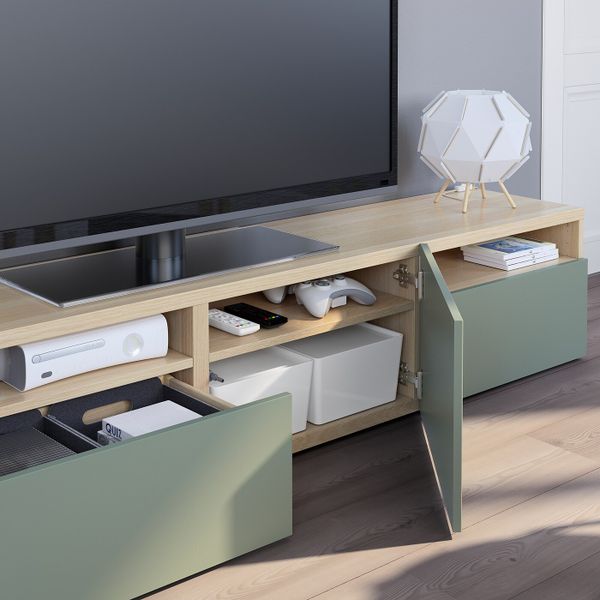 Тумба под ТВ, под беленый дуб, Нотвикен серо-зеленый, 180x42x39 см IKEA БЕСТО 892.986.91 - фото 3