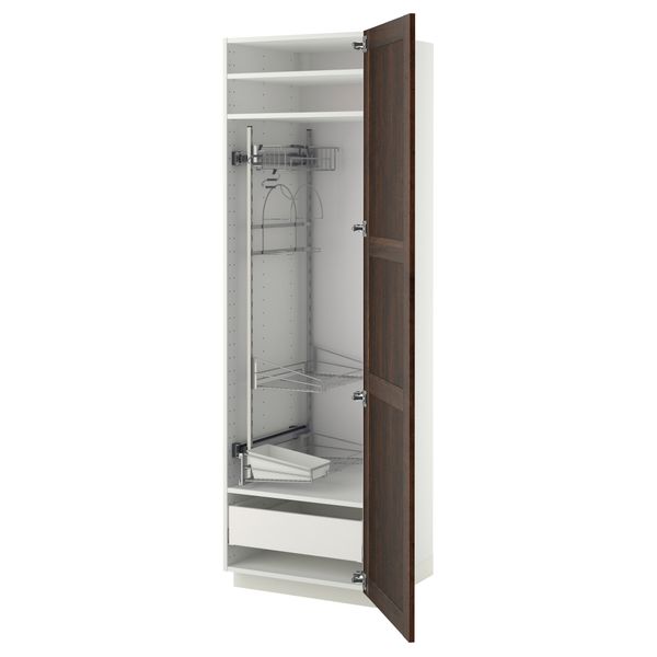 Высокий шкаф с отделением для аксессуаров, для уборки МЕТОД / МАКСИМЕРА, белый, Эдсерум коричневый - фото 1