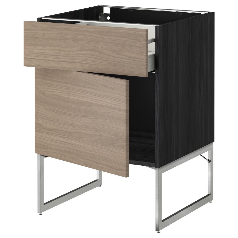 Напольный шкаф с ящиком, дверью МЕТОД / МАКСИМЕРА, черный, Брокхульт светло-серый - схема-чертеж с размерами