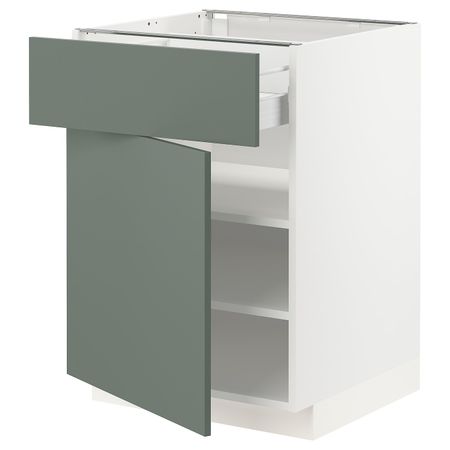 Напольный шкаф с ящиком/дверью, белый/Бодарп серо-зеленый 60x60 см IKEA МЕТОД / ФОРВАРА 393.178.28
