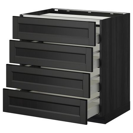 Напольный шкаф, 4 фронтальных панели, 4 ящика МЕТОД / МАКСИМЕРА, черный, Лаксарби черно-коричневый