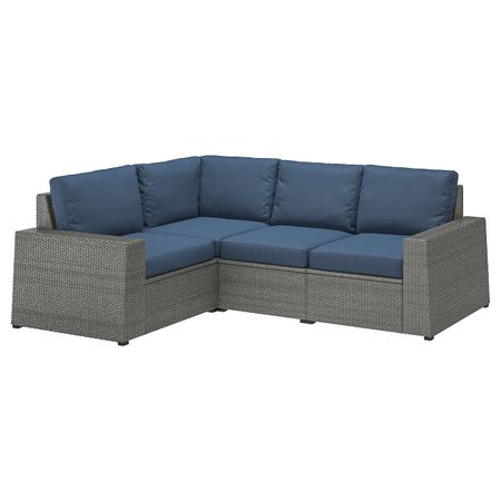 Модульный угловой 3-местный диван, садовый, темно-серый/ФРЁСЁН/ДУВХОЛЬМЕН синий IKEA SOLLERÖN СОЛЛЕРОН 892.878.19
