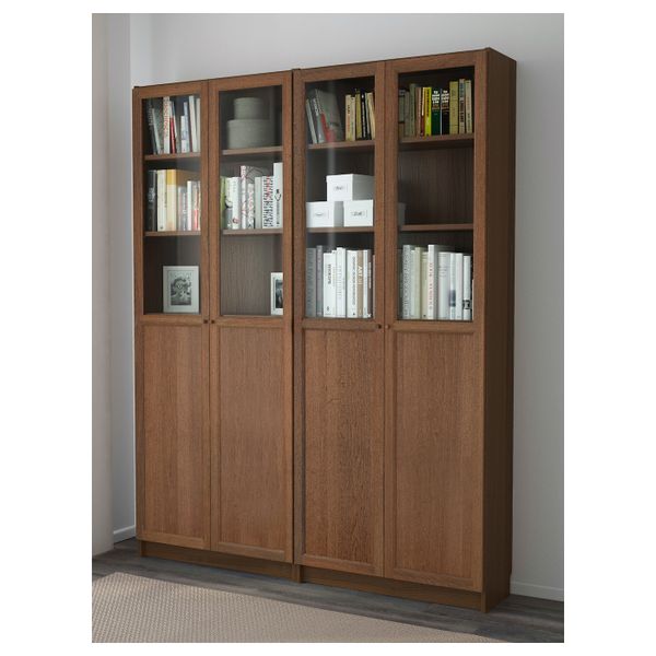 Стеллаж, коричневый ясеневый шпон 160x30x202 см IKEA BILLY БИЛЛИ / OXBERG ОКСБЕРГ 092.440.13 - фото 2