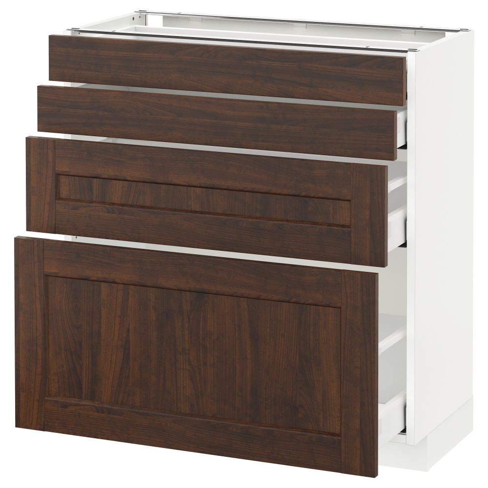 Напольный шкаф 4 фронтальных панели, 4 ящика МЕТОД / МАКСИМЕРА, белый, Эдсерум коричневый - схема-чертеж с размерами