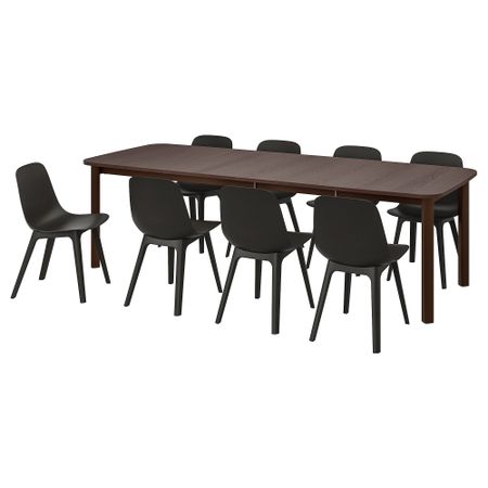 Стол и 8 стульев, коричневый, антрацит, 150, 205, 260 см IKEA ODGER ОДГЕР, STRANDTORP СТРАНДТОРП 294.829.89